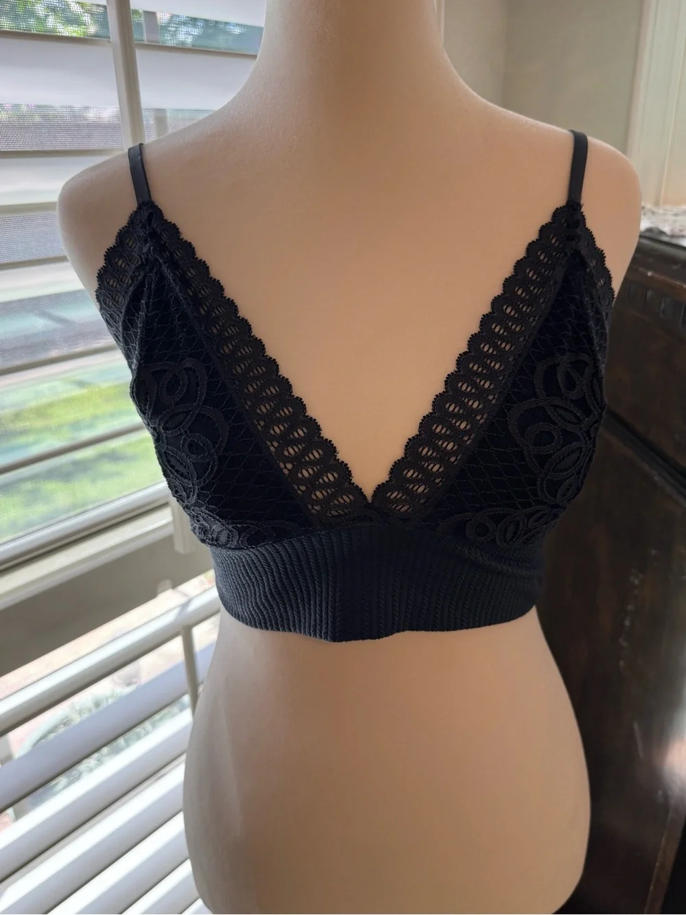 Black Lace Bralette with V-Neck